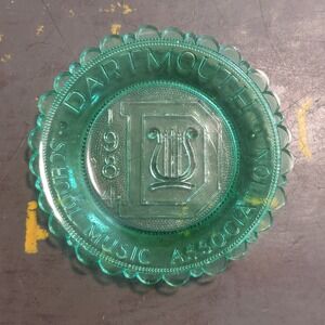 Vintage 1984 Dartmouth School Music Association Green Glass Scalloped Plate 3.5"